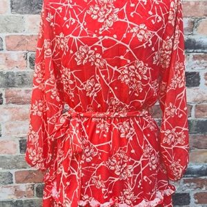 Long Sleave Floral Print Mini Dress